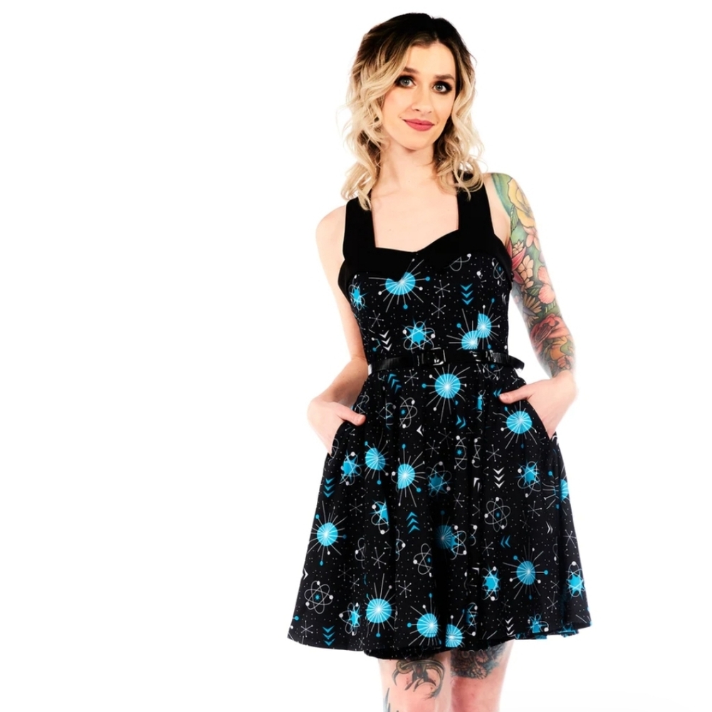 Sourpuss Black and Blue Atomic Mini Dress